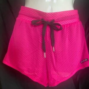 Bebe Hot Pink Mesh Over Black Athletic Shorts